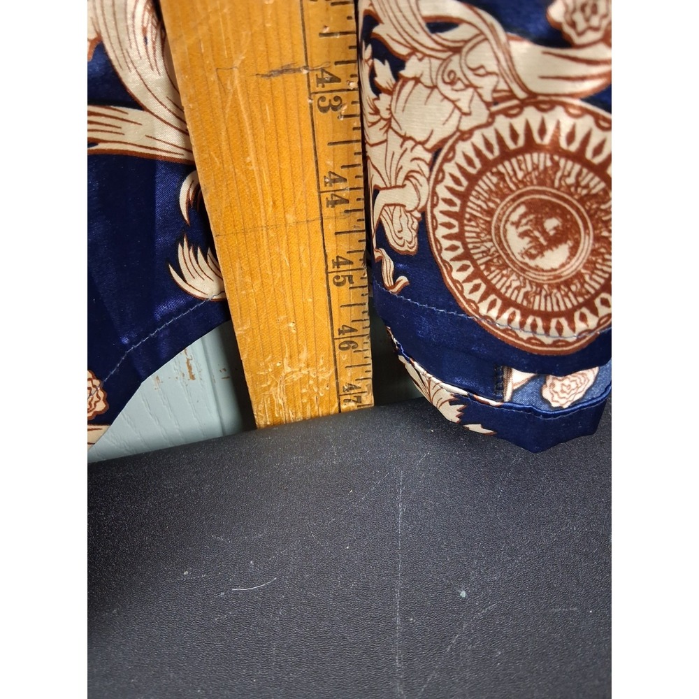 Satin Robe Blue & Gold Baroque Print Belted Pockets Mens Large Dressing Gown - Picture 10 of 10